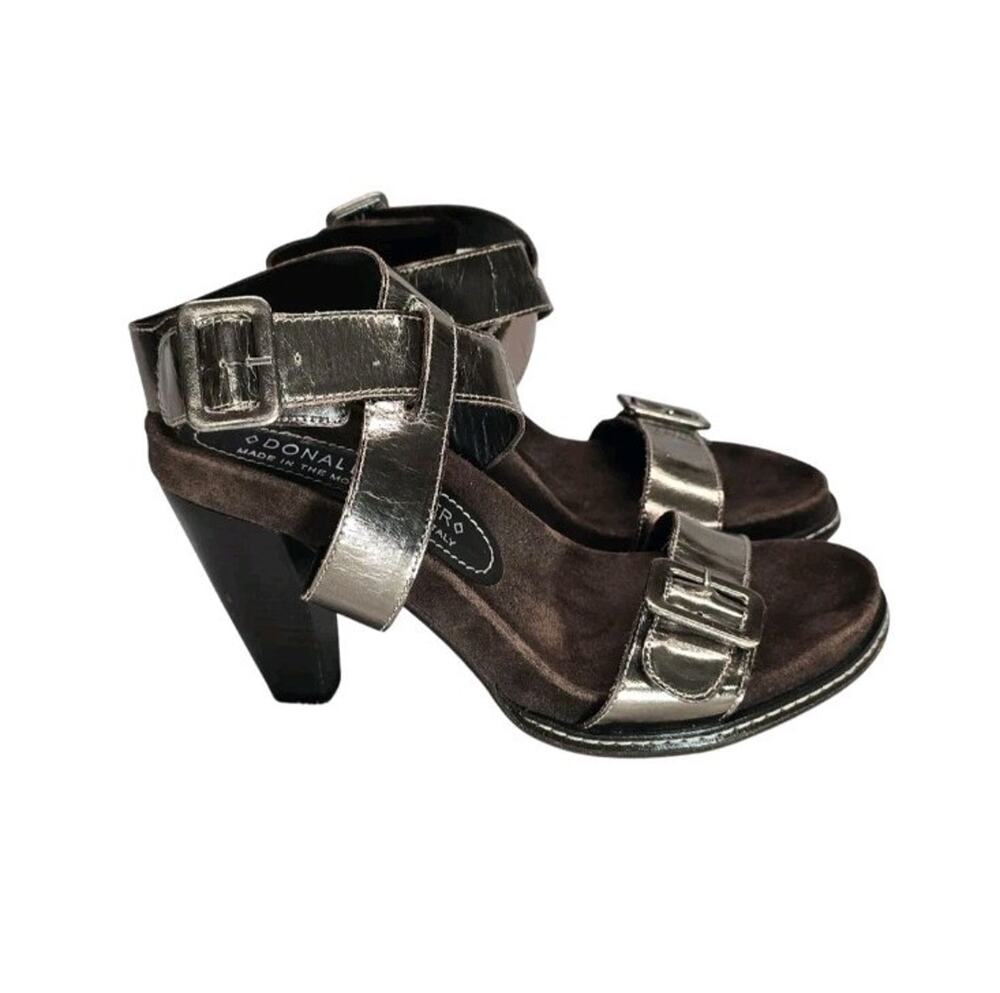 Donald J Pliner Falise Y2K Vintage Metallic Suede Block Heel Sandals Italy 7M